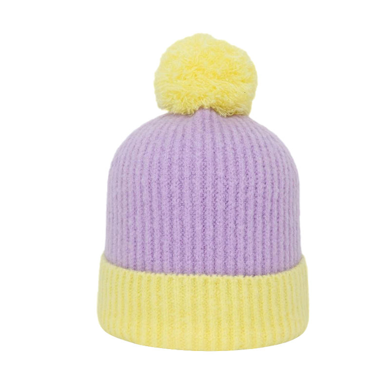 Two Colours Pompom Beanie with Faux Fur - 图片 2